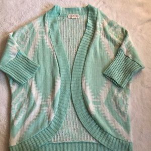 Teal and White short sleeve cardigan
